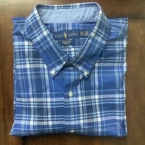 Ralph‎ Lauren Men's Plaid Royal Blue Dress Shirt XXL/ TTG